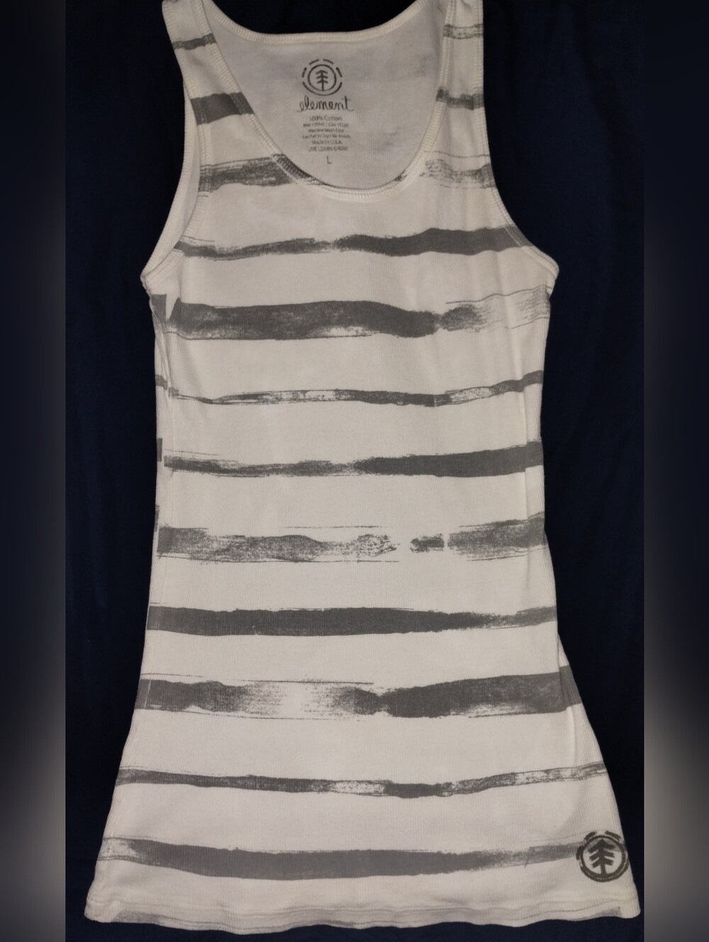 Element Cream with Gray Brushstroke Stripes Y2K Ribbed Tank